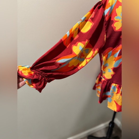 Umgee Multicolor Ruffled Blouse Small 70s inspired| festival wear| retro floral - Picture 2 of 9